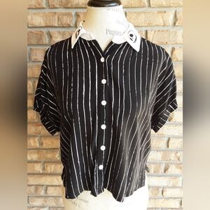 Nightmare Before Christmas Disney Stripe Cropped Button Front Shirt.